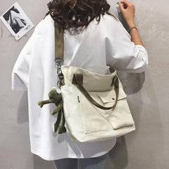 Canvas Shoulder Bag Large Capacity Shopper Tote Bag Casual Cross Body Bag Women