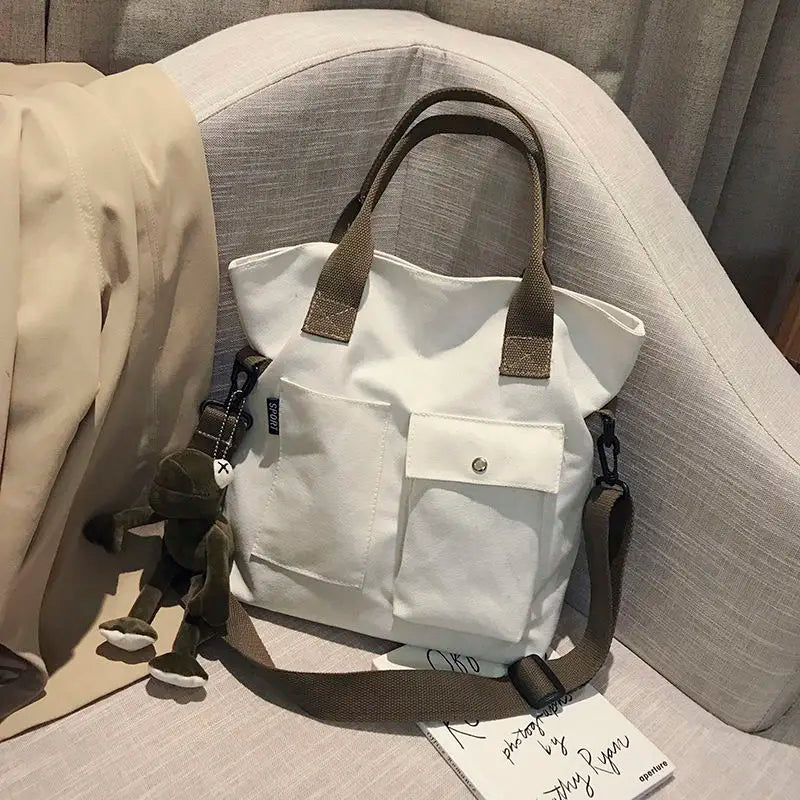 Canvas Shoulder Bag Large Capacity Shopper Tote Bag Casual Cross Body Bag Women