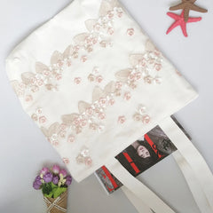 Lace Embroidery Canvas Shopper Handbag