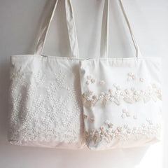 Lace Embroidery Canvas Shopper Handbag