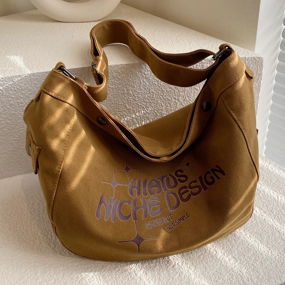 Canvas Commute Bag Large Capacity Women Underarm Bags Soft Letter Printed Casual