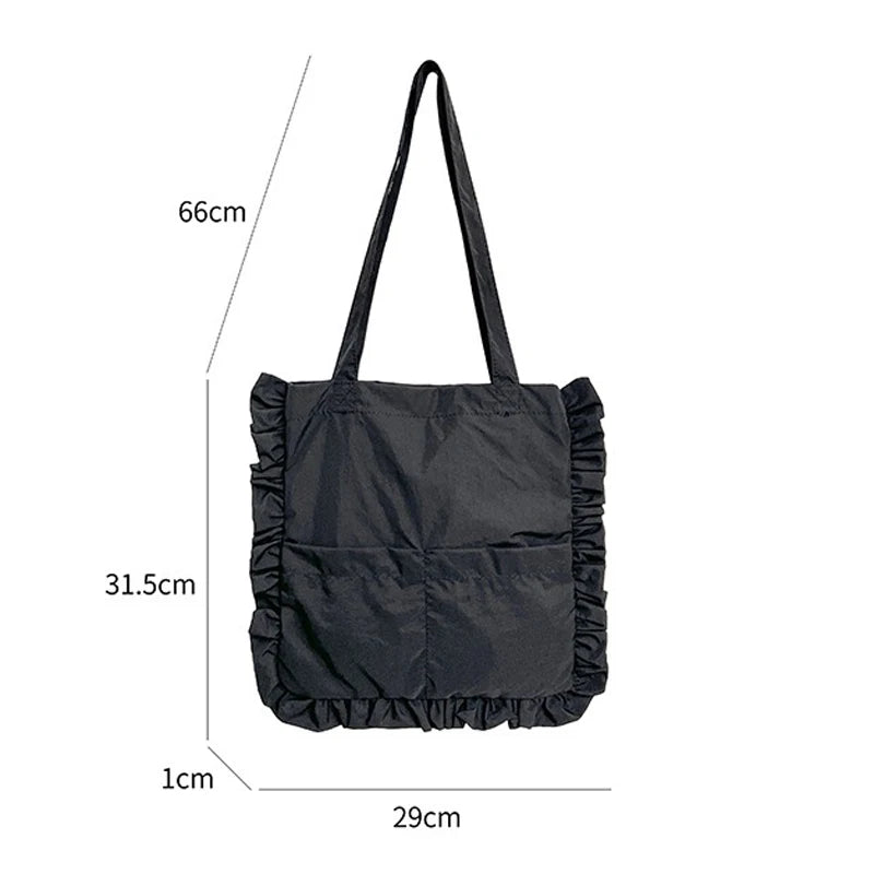 Canvas Ruffled Shoulder Bag Large Capacity Tote