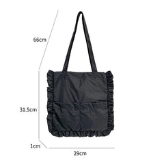 Canvas Ruffled Shoulder Bag Large Capacity Tote