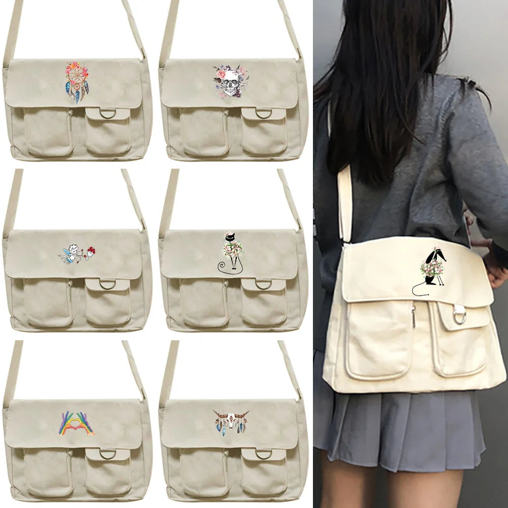 Canvas Crossbody Bags Youth Casual Large Capacity Schoolbag Ladies Shoulder Bag