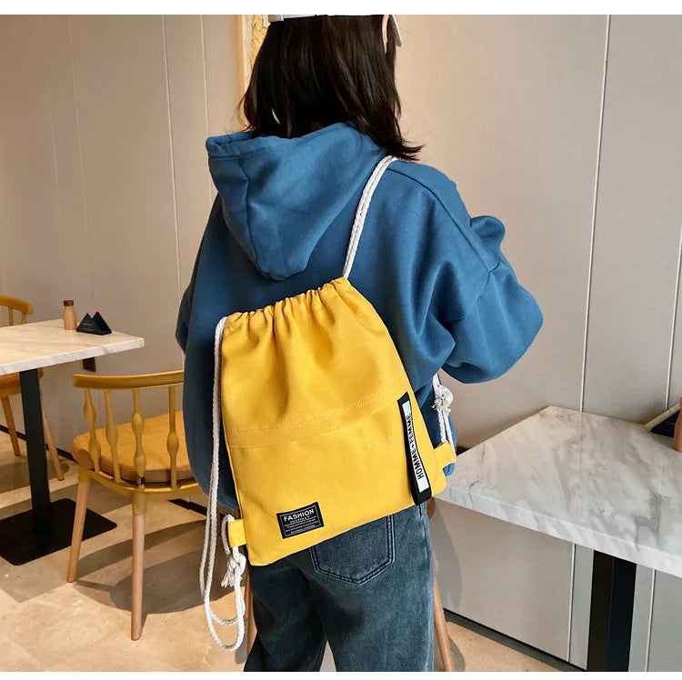Canvas Drawstring Backpack Shoulder Bags for Women Solid Organizer