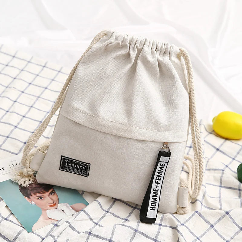 Canvas Drawstring Backpack School Gym Bag Casual Knapsack Women Bags