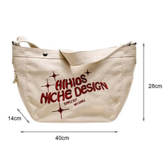 Canvas Embroidery Women Shoulder Bag Large Capacity Tote Pouch