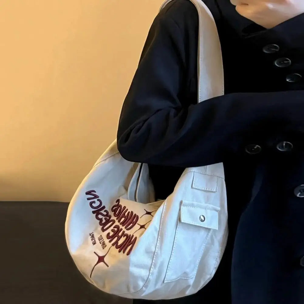 Canvas Embroidery Women Shoulder Bag Large Capacity Tote Pouch