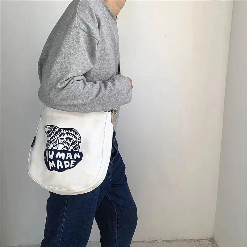 Canvas Human Polar Bear Backpacks Buckle Shoulder Strap Handbag Men Women