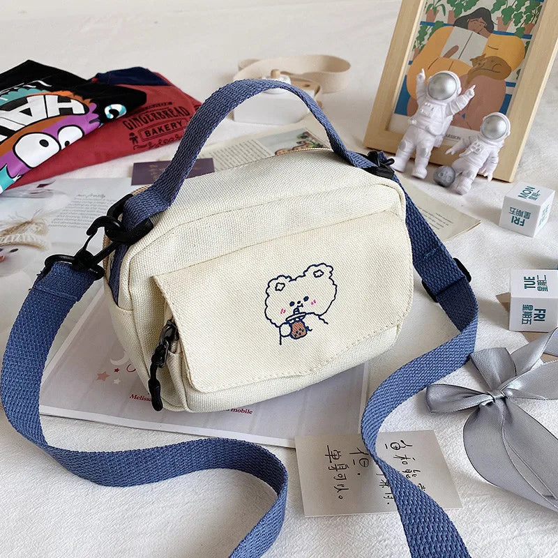 Canvas Ladies Diagonal Cross Bag Cartoon Print Small Handbags Shoulder Bag
