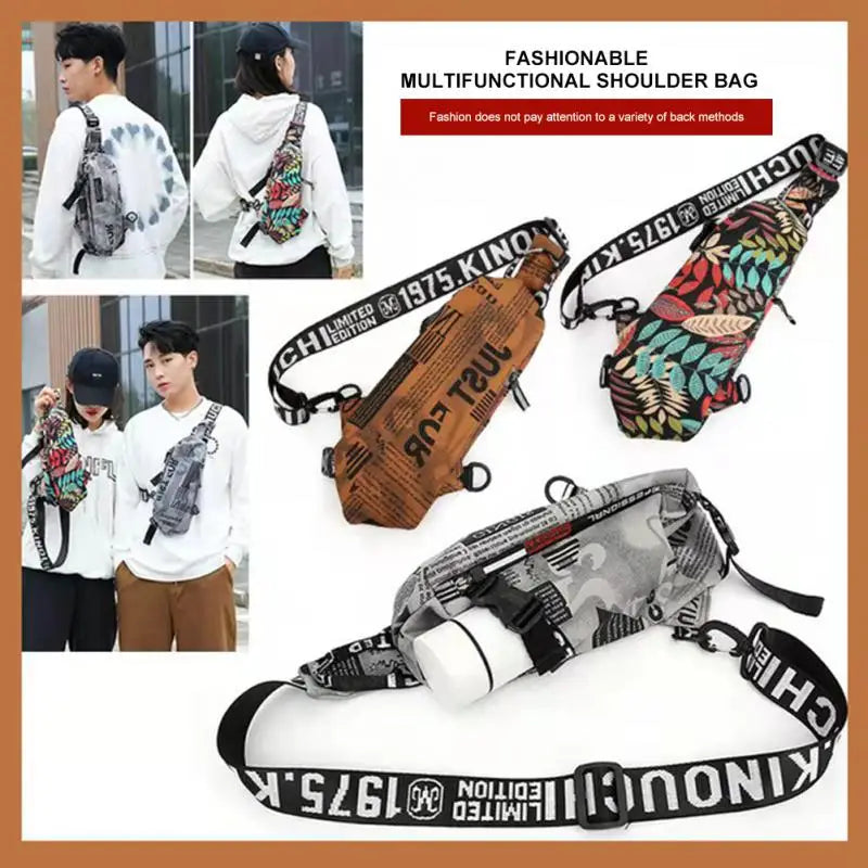 Punk Retro Letter Chest Bag Waterproof Nylon Shoulder Bag