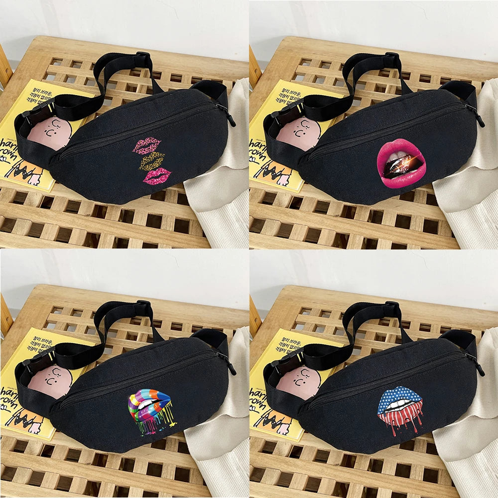 Canvas Mini Waist Bags for Women Gym Sports Crossbody Shoulder Bag