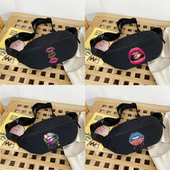 Canvas Mini Waist Bags for Women Gym Sports Crossbody Shoulder Bag