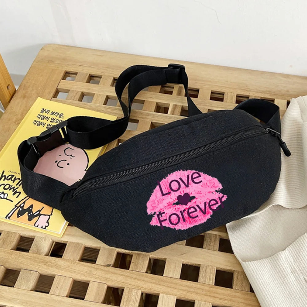 Canvas Mini Waist Bags for Women Gym Sports Crossbody Shoulder Bag