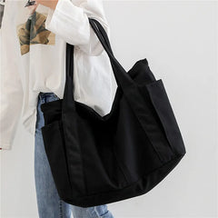 Canvas Multi-Pockets Handbag School Teacher Leisure Top-Handle Bag Teenager Tote