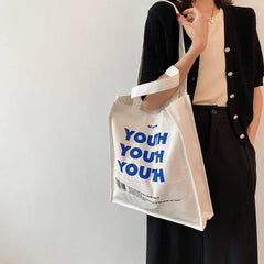 YOUTH Letters Print Cotton Cloth Shoulder Bag Eco Handbag Tote