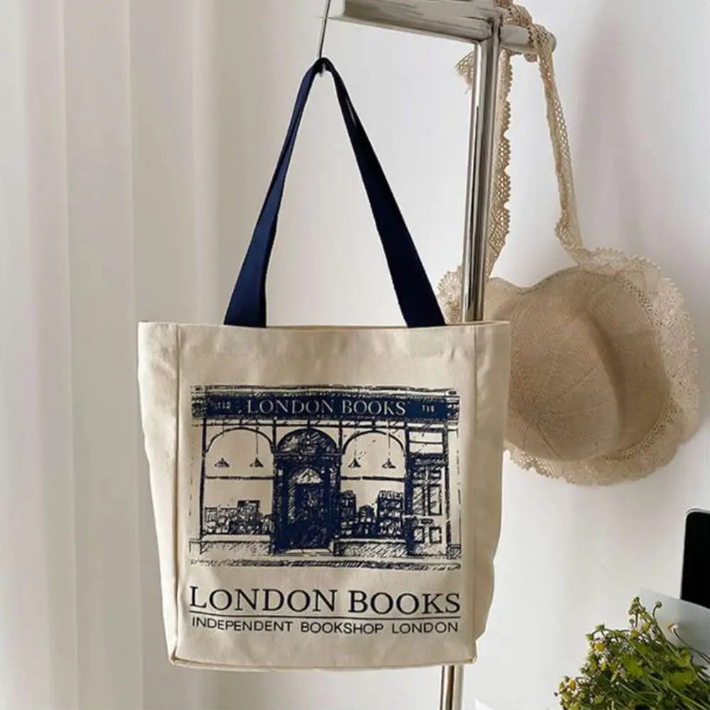 Canvas Shoulder Bag Casual Print Large Capacity Shopping Tote