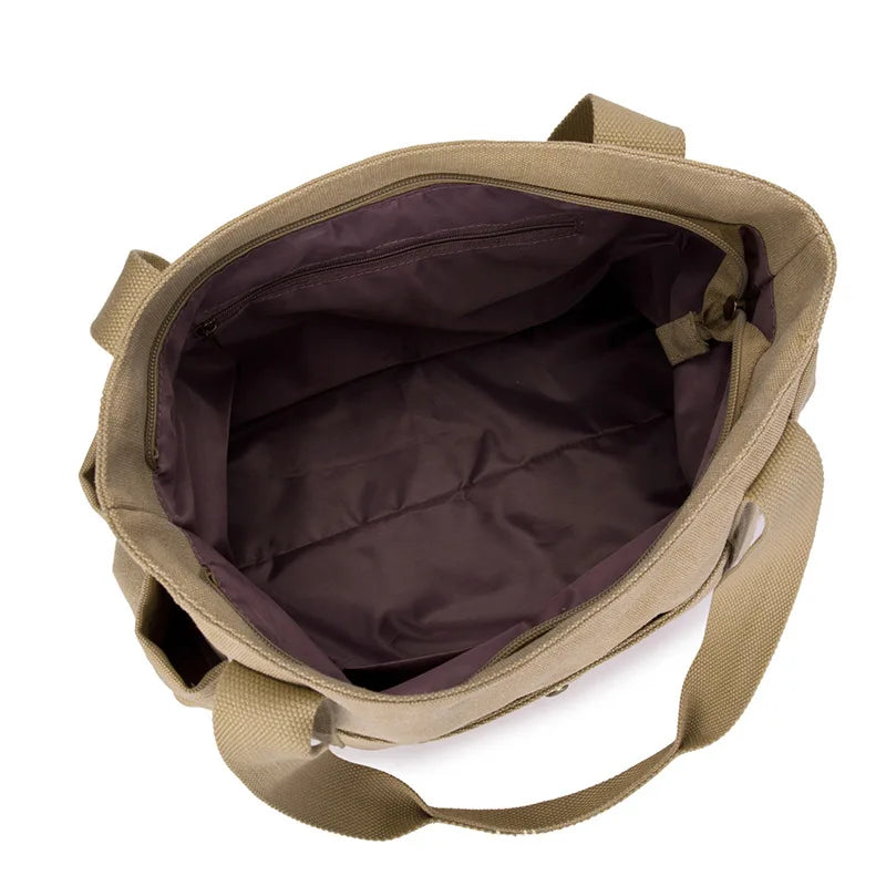 Canvas Shoulder Bag Handbag Large Capacity Mommy Bag Retro Tote Solid