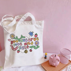 Cartoon Print Canvas Shoulder Bag Eco-friendly Reusable Tote Bag