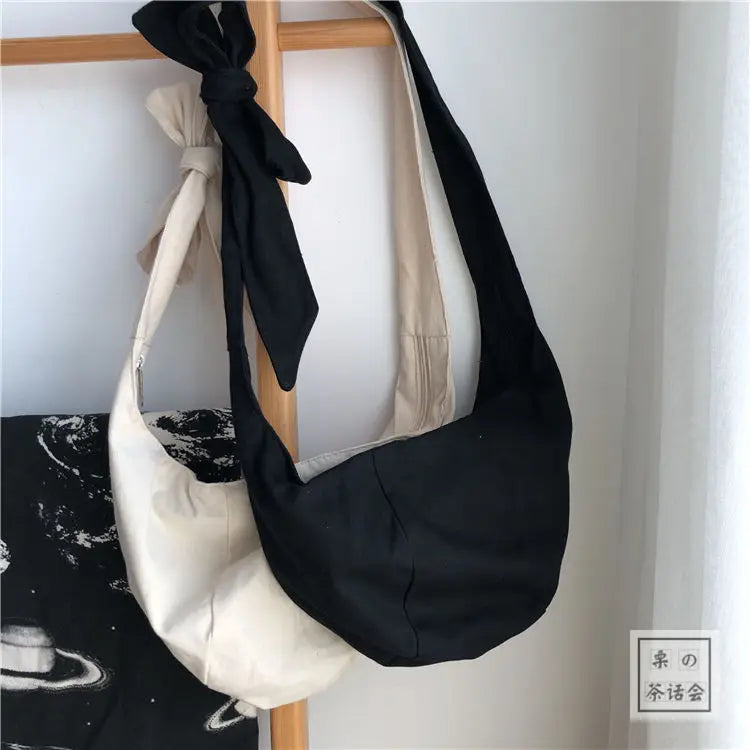Canvas Shoulder Bag Women Tie Hobos Crossbody Bags Ladies Handbags Shopping Bag