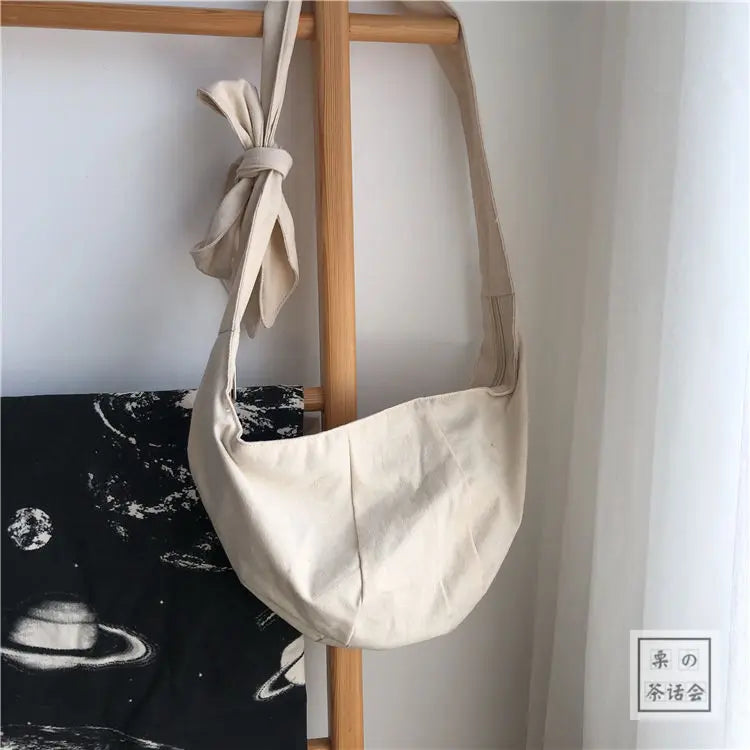 Canvas Shoulder Bag Women Tie Hobos Crossbody Bags Ladies Handbags Shopping Bag