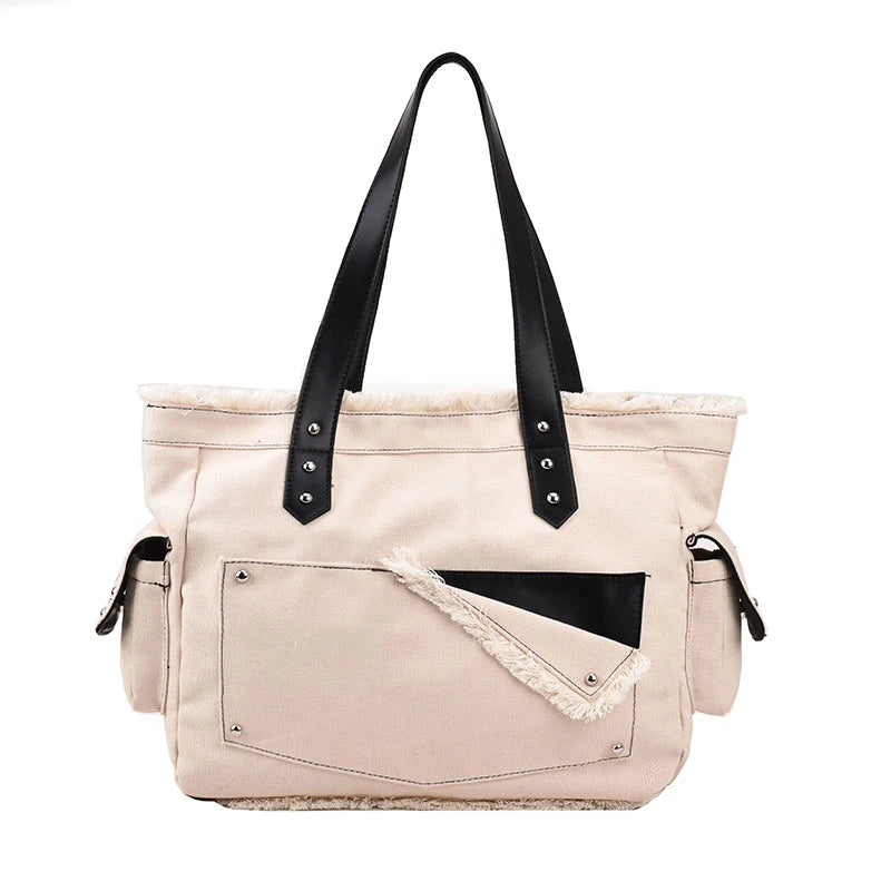 Women's Canvas Shoulder Bag 100% Cotton Tote Handbag Solid Casual Satchel
