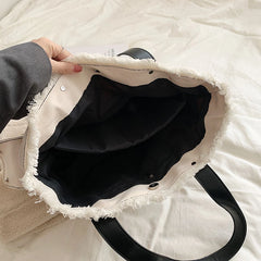 Women's Canvas Shoulder Bag 100% Cotton Tote Handbag Solid Casual Satchel