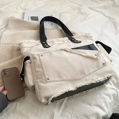 Women's Canvas Shoulder Bag 100% Cotton Tote Handbag Solid Casual Satchel