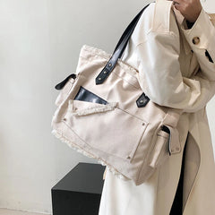 Women's Canvas Shoulder Bag 100% Cotton Tote Handbag Solid Casual Satchel