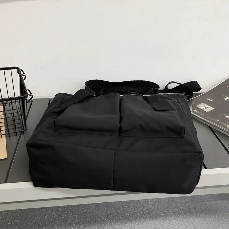 Canvas Shoulder Bags Solid Unisex School Book Bag Large Capacity Water-proof