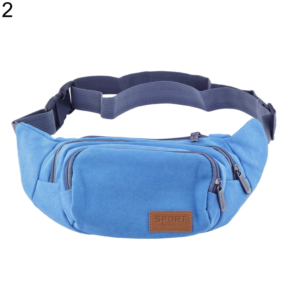 Canvas Three Zipper Pockets Mens Fanny Pack Waist Belt Bag