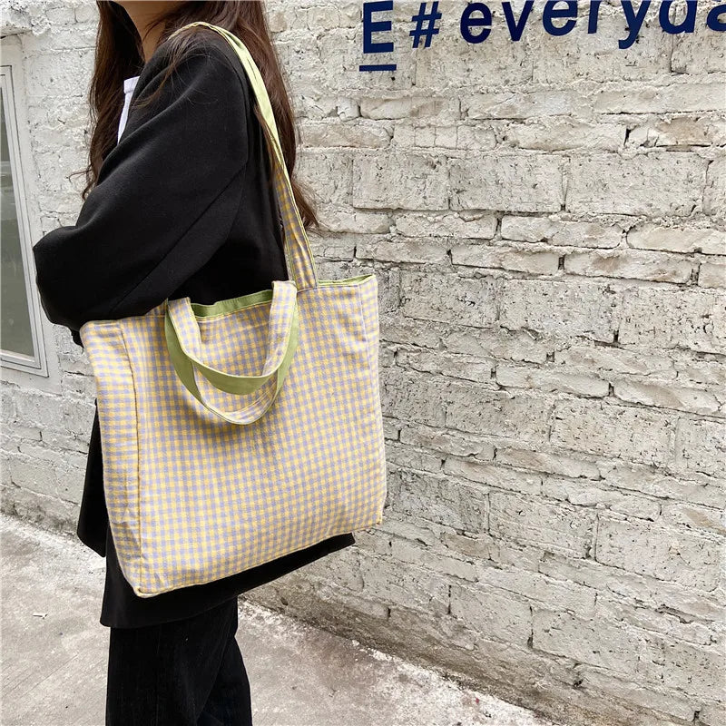 Plaid Tote Bag Women Shoulder Shopper Casual Handbags