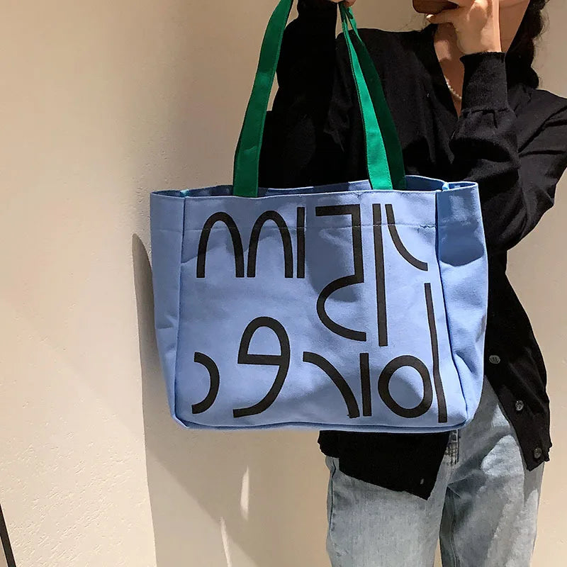 Large Canvas Tote Bag Shopper Handbag - Fold Casual Shopping Bag