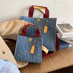 Canvas Tote Shopping Bag Letters Printed Large Capacity Women