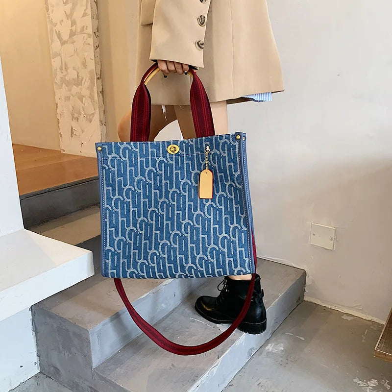 Canvas Tote Shopping Bag Letters Printed Large Capacity Women