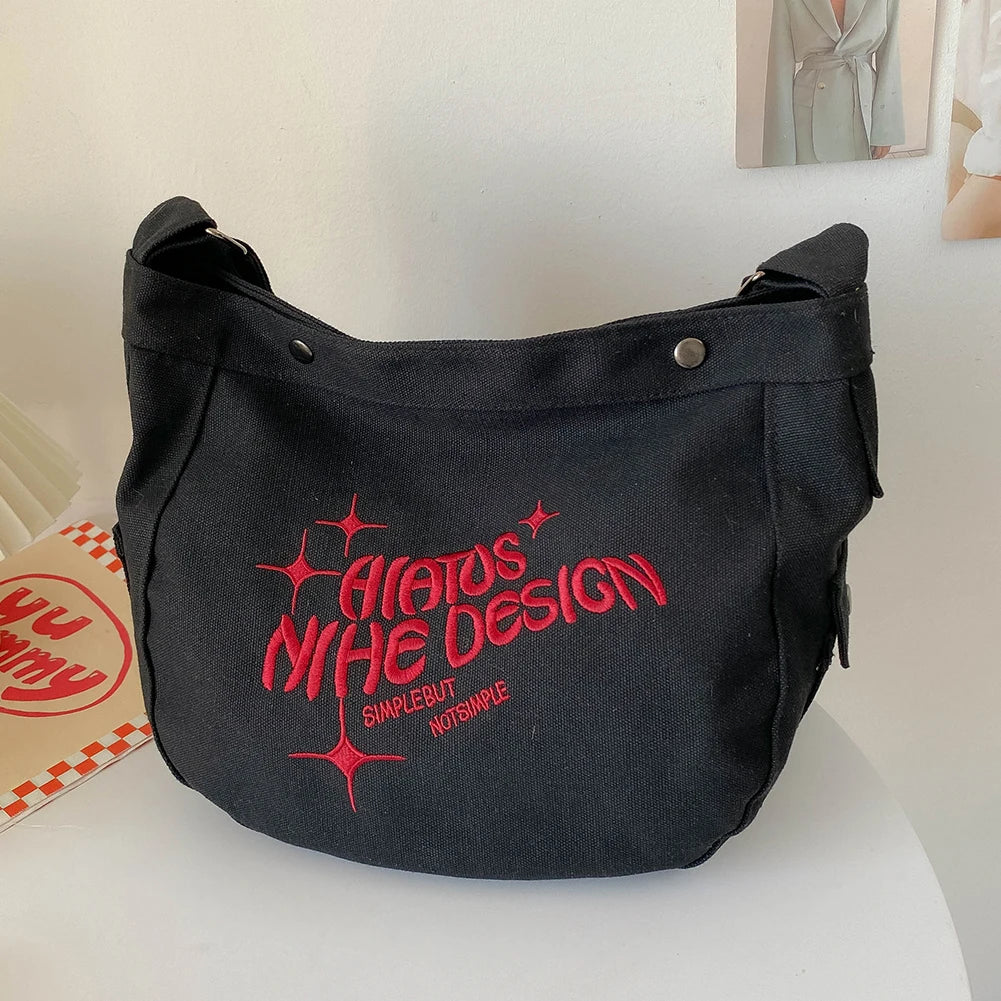 Canvas Underarm Bag Large Capacity Embroidered Letters Travel Handbags