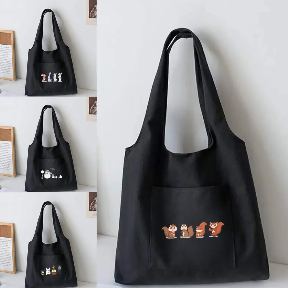 Canvas Vest Bag Cartoon Printing Tote Travel Portable Messenger Bag