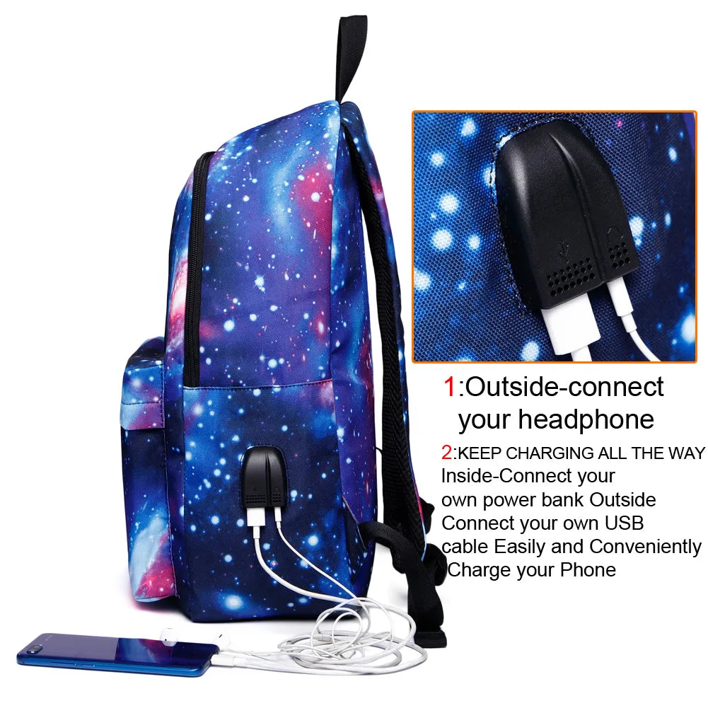 Canvas Women Backpacks USB Charging Backpack School Bags for Teenagers