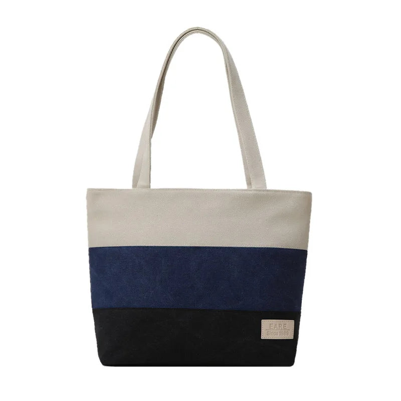 Canvas Women Shoulder Bag Female Student Panelled Shopper Bag