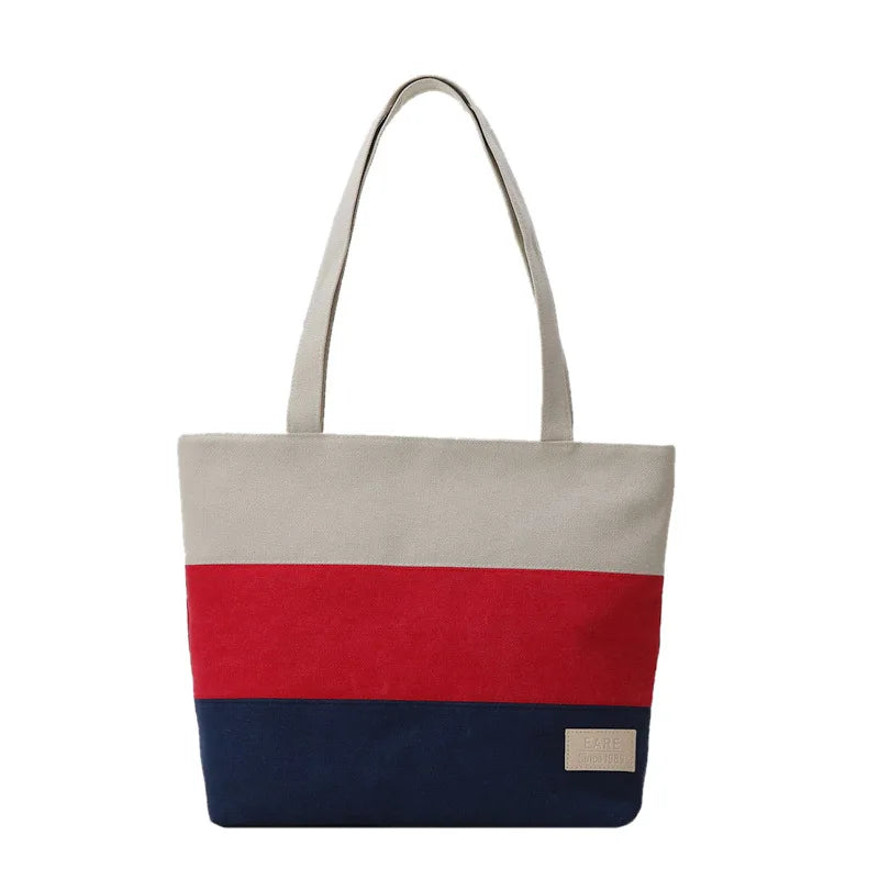 Canvas Women Shoulder Bag Female Student Panelled Shopper Bag