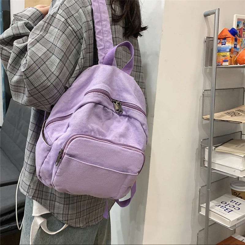 Canvas Mini Backpack Vintage Feminina School Bagpack Zipper Solid Girl