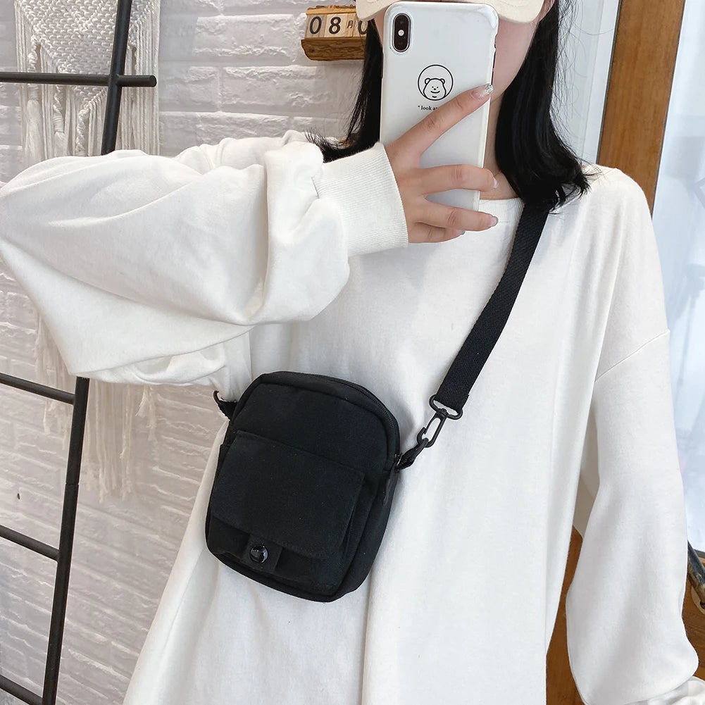Canvas Crossbody Bag Small Shoulder Handbag Student Phone Bag Zipper Purse