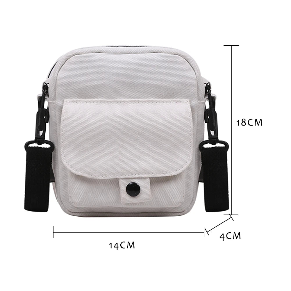 Canvas Crossbody Bag Small Shoulder Handbag Student Phone Bag Zipper Purse