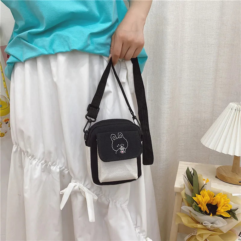 Canvas Cartoon Printed Shoulder Messenger Bag Hit Flap Purse