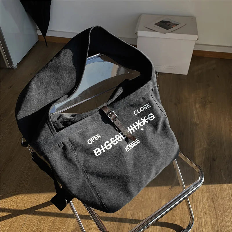 Japanese Style Canvas Shoulder Bag for Men and Women