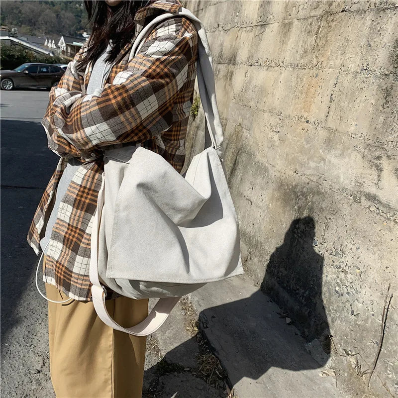 Japanese Style Canvas Shoulder Bag for Men and Women