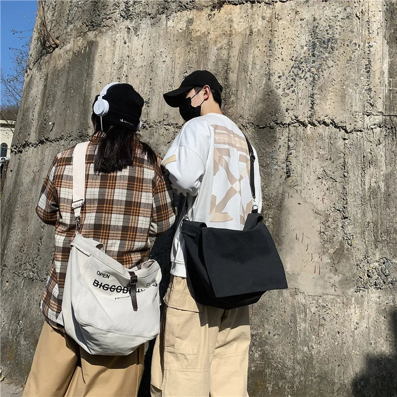 Japanese Style Canvas Shoulder Bag for Men and Women