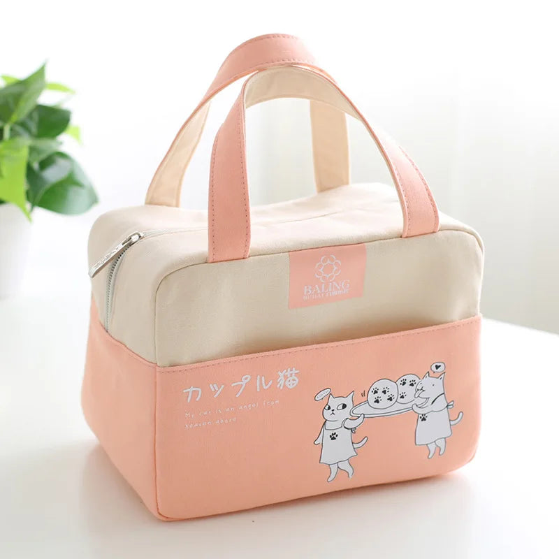 Canvas Lunch Box Insulation Bag Outdoor Picnic Carry-on Storage Work School