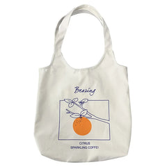 Orange Fruit Printed Canvas Tote Bag for College Students