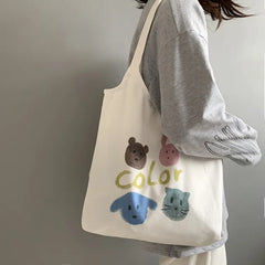 Orange Fruit Printed Canvas Tote Bag for College Students